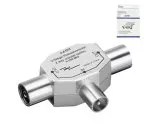 DINIC distributor 2x coaxial coupling to 1x coaxial plug, 2 radios to 1 aerial socket, metal, DINIC box with Euro hole